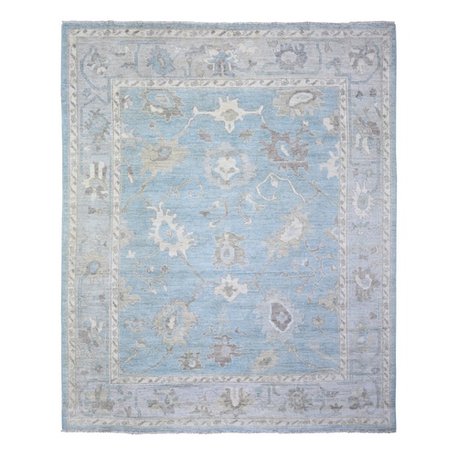 Beau Blue, Afghan Angora Oushak with Soft Colors Natural Dyes, Soft Wool Hand Knotted, Oriental 