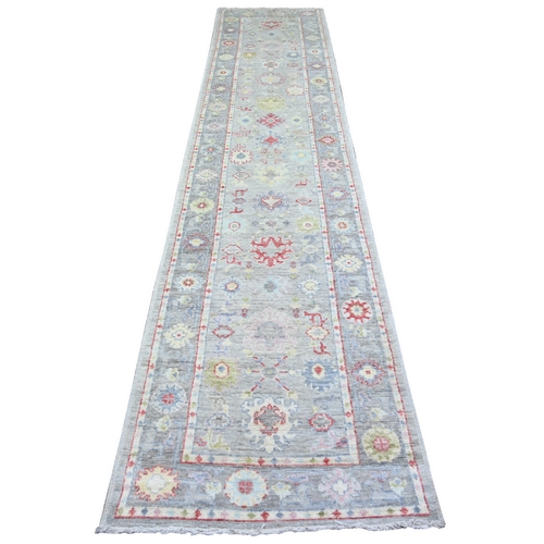 Coin Gray, Afghan Angora Oushak with All Over Leaf Design, Hand Knotted, Natural Dyes, Pure Wool Oriental Runner 