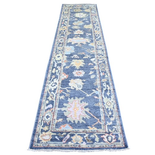 Aegean Blue, Afghan Angora Oushak with Large Leaf Design, Pure Wool, Natural Dyes, Hand Knotted Runner Oriental 