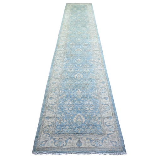 Ruddy Blue, Finer Peshawar with All Over Design, Natural Dyes, Pure Wool, Hand Knotted, XL Runner Oriental 