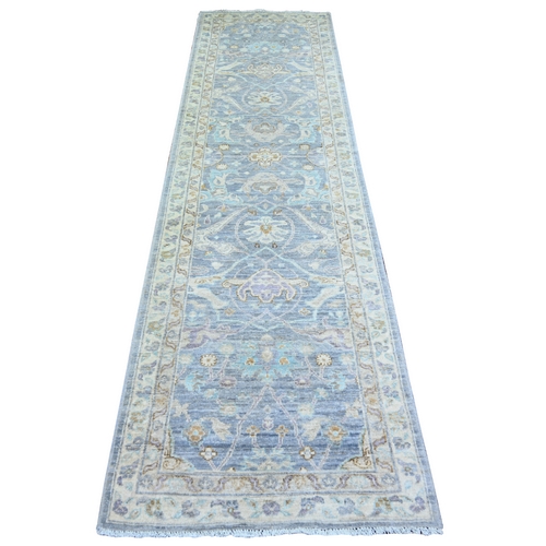 Aegean Blue, Finer Peshawar with All Over Design, Natural Dyes, Extra Soft Wool, Hand Knotted, Runner Oriental 