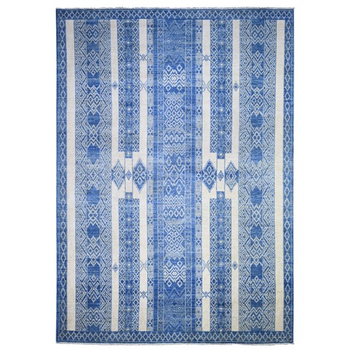 Steel Blue, Pure Wool Hand Knotted, Natural Dyes Finer Peshawar with Intricate Geometric Motifs, Oriental 