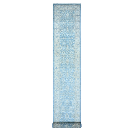 Sky Blue, Finer Peshawar with All over design, Natural Dyes, 100% Wool, Hand Knotted, XL Runner Oriental 
