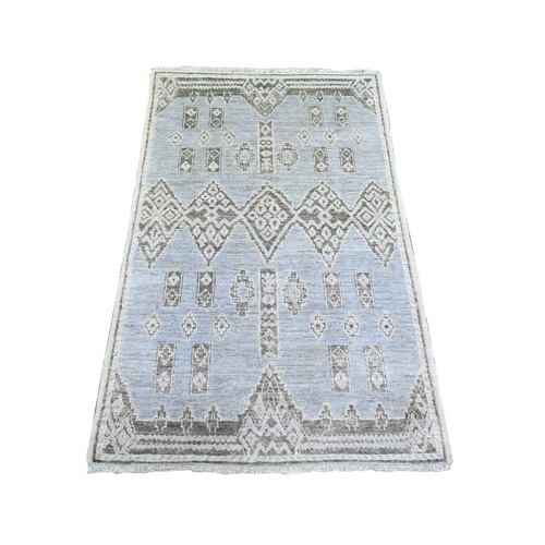 Ash Gray, Hand Knotted Pure Wool, Vegetable Dyes Fine Peshawar with Intricate Geometric Motifs, Oriental 