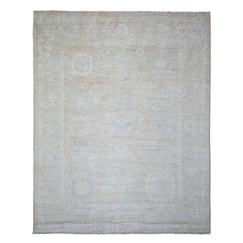 Agreeable Gray, Soft Wool, Hand Knotted, Afghan Angora Oushak with Faded Out Colors, Natural Dyes, Oriental Rug