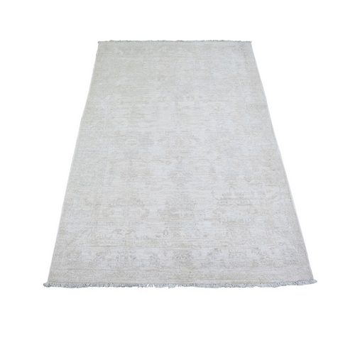 Daisy White, Natural Dyes, Soft Wool, Hand Knotted, Washed Out Peshawar with Faded Colors, Oriental 