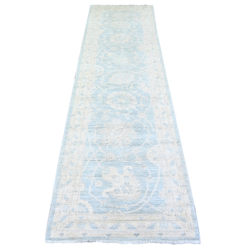 Beau Blue, Hand Knotted, Finer Peshawar With Soft Colors, Natural Dyes, Extra Soft Wool, Runner Oriental Rug
