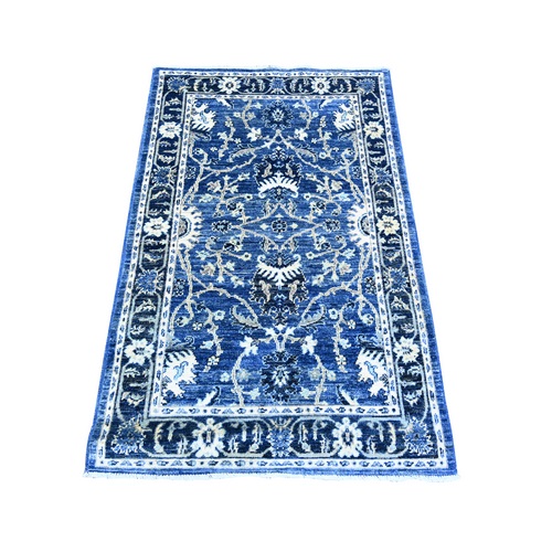 Boeing Blue, Hand Knotted, Vegetable Dyes, Extra Soft Wool, Peshawar All Over Mahal Design, XL Runner Oriental 