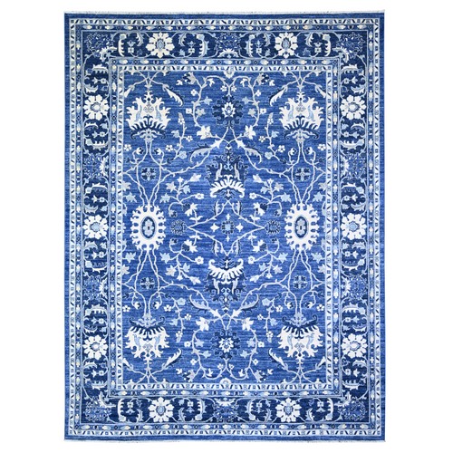 Bayern Blue, Soft Wool, Hand Knotted, Finer Peshawar with All Over Mahal Design, Dense Weave, Vegetable Dyes, Oriental Rug