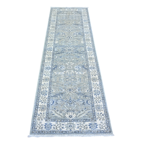 Cloud Gray, 100% Wool, Hand Knotted, Heriz All Over Design with Serrated Leaf Pattern, Oriental Rug