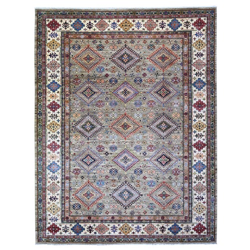 Rustic Gray, Afghan Super Kazak With All Over Medallions, Natural Dyes, Densely Woven, Soft Wool, Hand Knotted,  Oriental 