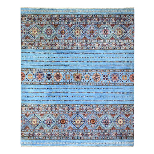 Alaskan Blue Densely Woven, Hand Knotted, Afghan Super Kazak with Khorjin Design, Natural Dyes, Oriental 