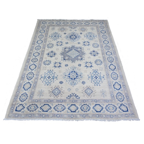 Feather White, Vintage Look Kazak, High Grade Wool, Hand Knotted , Natural Dyes, Oriental Rug