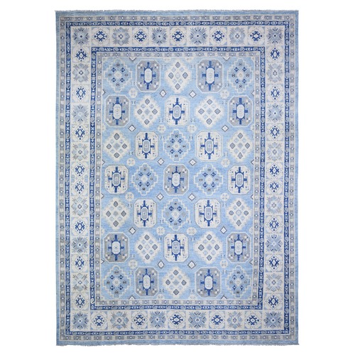 Baby Blue with Feather White, Vintage Look Kazak withmNatural Dyes, Pure Wool Hand Knotted, Oriental Rug