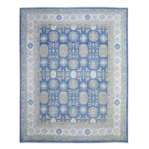 Bayern Blue, Soft and Vibrant Wool, Vegetable Dyes, Vintage Look Kazak with Geometric Elements, Hand Knotted, Oriental 