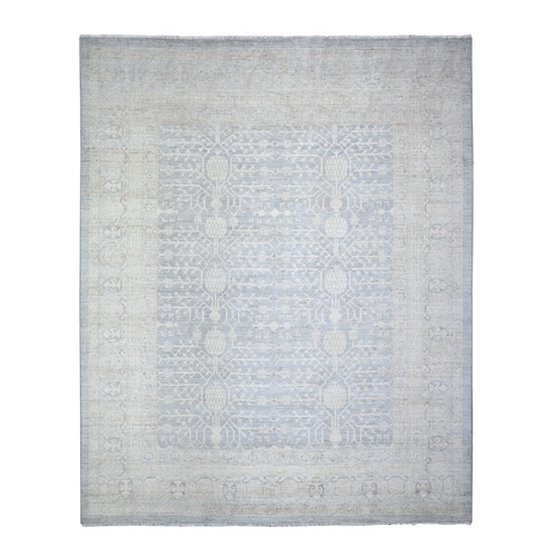 Oxford Gray, Pure Wool, Washed Out Khotan Inspired Pomegranate Design, Hand Knotted, Oriental Rug