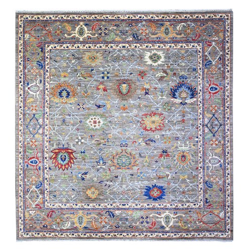 Gainsboro and Dim Gray, Aryana with Ziegler Mahal All Over Colorful Design, Hand Knotted, Natural Dyes, Vibrant Wool, Square Oriental 