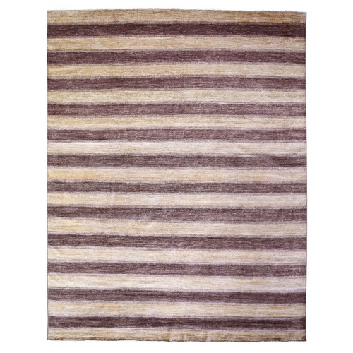 Deep Coffee and Almond Brown, 100% Wool, Gabbeh Striped Peshawar, Hand Knotted, On Clearance, Oriental Rug