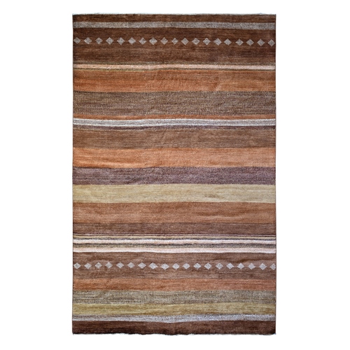Gingerbread Brown, Gabbeh with Modern Stripe Design, Natural Dyes, Extra Soft Wool, On Clearance, Hand Knotted, Oriental Rug