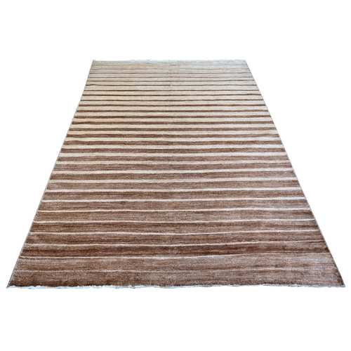 Bole with Bone Brown, 100% Wool, On Clearance, Striped Modern Gabbeh with Gradation Design, Hand Knotted, Oriental Rug