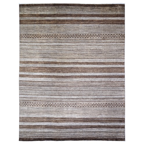 Cafe Noir Brown, Hand Knotted, Soft Wool, On Clearance, Gabbeh with Modern Stripe Design, Vegetable Dyes, Oriental Rug