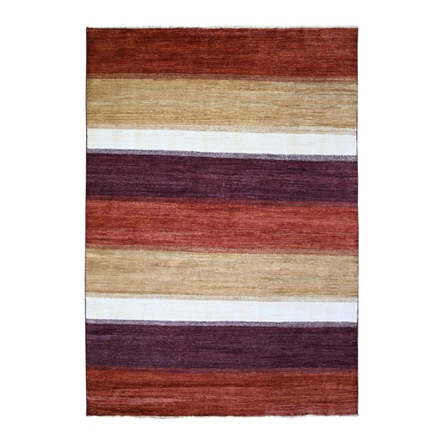 Multi-Color, Gabbeh with Modern Stripe Design,  Brown, Vegetable Dyes, Vibrant Wool, On Clearance, Hand Knotted, Oriental 