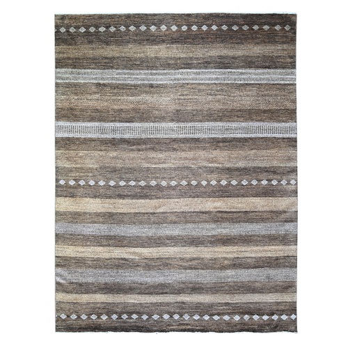 Hickory Brown, 100% Wool, On Clearance, Hand Knotted, Striped Gabbeh Modern Design, Natural Dyes, Oriental 