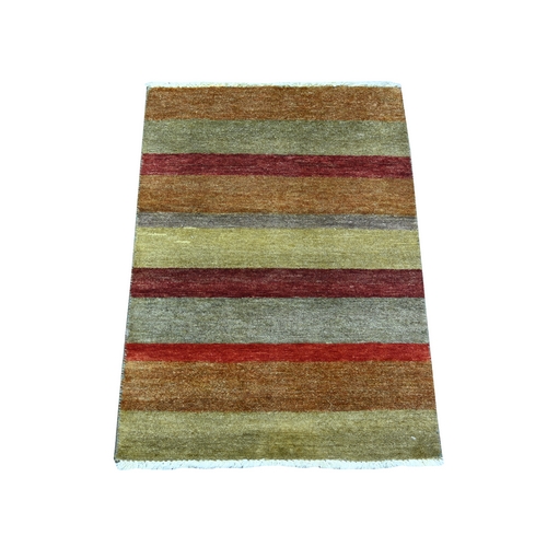 Colorful, On Clearance, Gabbeh with Modern Stripe Design, Hand Knotted,  Vegetable Dyes, Organic Wool, Mat Oriental 
