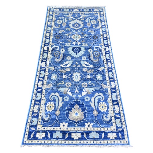 Byzantine and Brewers Blue, 100% Wool, Hand Knotted, Peshawar with Sultanabad All Over Design, Oriental Rug