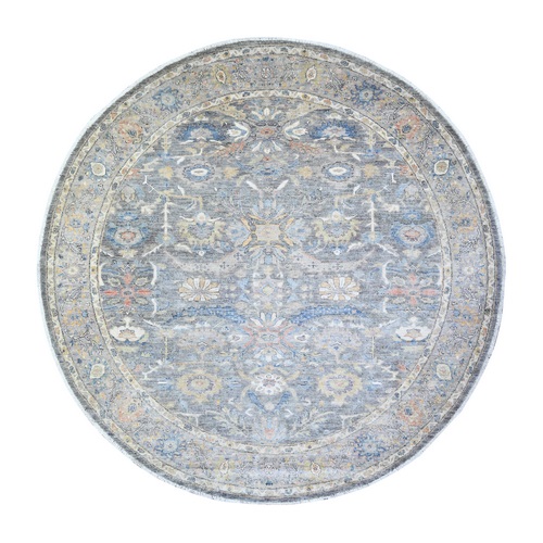 Window Gray with Pure Silver, Ziegler Mahal, Hand Knotted, High Grade Wool, Vegetable Dyes, Round Oriental Rug