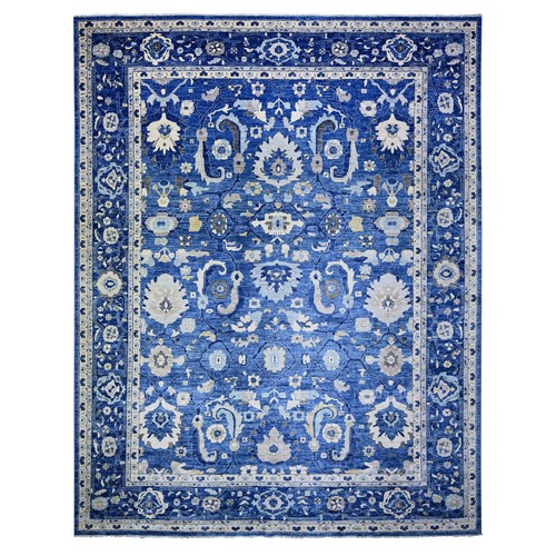 Cerulean Blue, Hand Knotted Peshawar with Sultanabad All Over Pattern, Shiny Wool, Oversized Oriental Rug