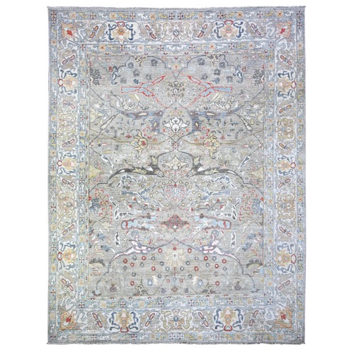 Gainsboro Gray, Bidjar Garus Design with Wide Border, Natural Dyes, Extra Soft Wool, Hand Knotted, Oriental Rug
 