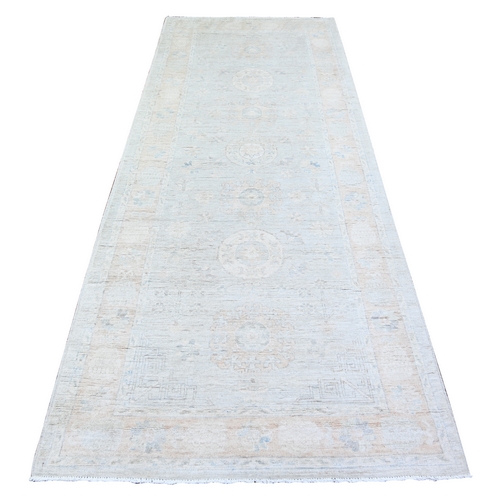 Cadet Gray, Vegetable Dyes, White Wash Peshawar with Faded Colors, High Grade Wool, Hand Knotted, Wide Runner Oriental 