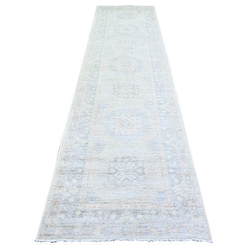Stone Eagle Gray, Vegetable Dyes, Washed Out Peshawar with Faded Colors, 100% Wool, Hand Knotted, Runner Oriental 