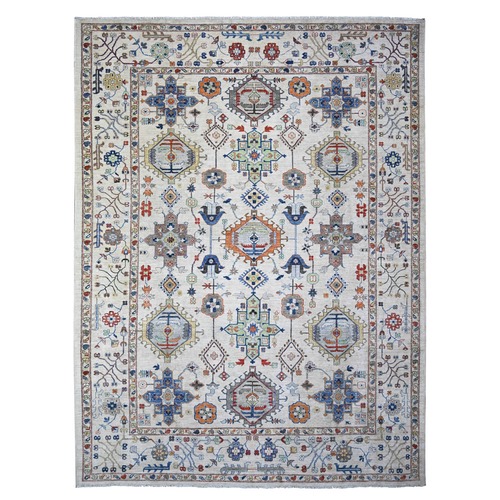 Gainsboro Gray, Hand Knotted, Extra Soft  Wool, Karajeh with All Over Geometric Design, Soft to the Touch Pile, Oriental Rug