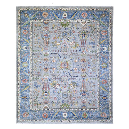 Blue Gray with Glaucous Blue, Pure Wool, Vegetable Dyes, Heriz All Over Design, Hand Knotted, Oriental Rug