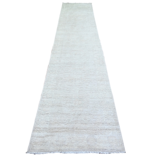 Lexicon Ivory, Natural Wool, White Wash Peshawar with Faded Design, Natural Dyes, Hand Knotted, Runner Oriental 