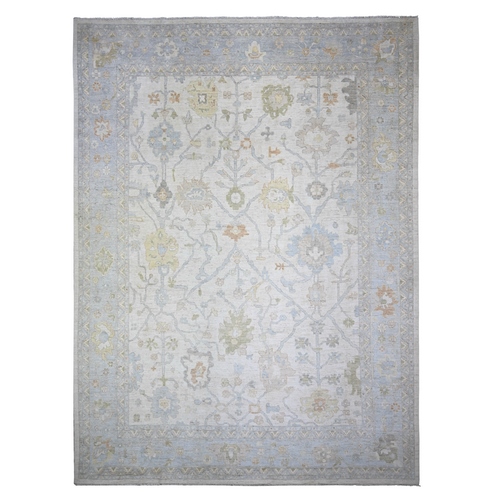 Porcelain Ivory, Natural Dyes Afghan Angora Oushak with Soft Colors, Pure Wool Hand Knotted, Oversized Oriental Rug