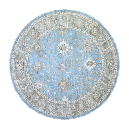 Alaska Blue, All Over Mahal Design, Densely Woven, Soft Wool, Hand Knotted, Vegetable Dyes, Round Oriental Rug