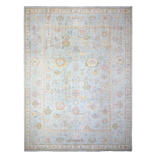 Beau Blue, Afghan Angora Oushak with All Over Floral Pattern, Hand Knotted, Natural Wool, Oversized Oriental Rug