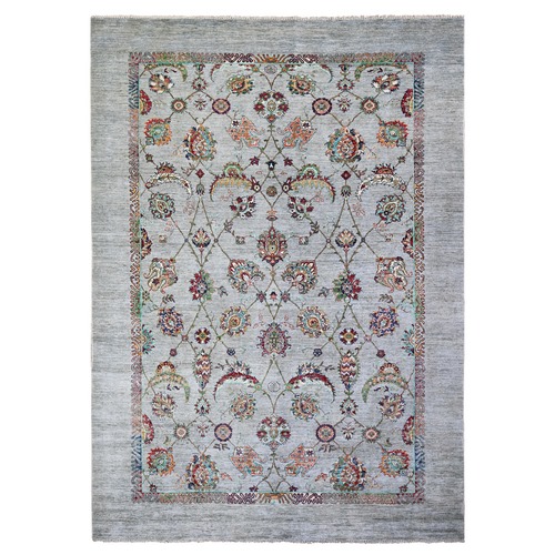 Misty Gray, Sultani Motif with Tabriz Shah Abbass Flower Design Featuring a Plain Border, 100% Wool, Hand Knotted, Oriental Rug