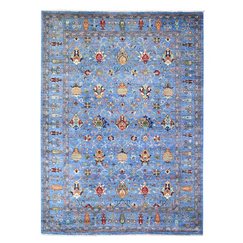 Cornflower Blue, Dense Weave, Sultani Pomegranate Design, Organic Wool, Natural Dyes, Hand Knotted, Oriental Rug