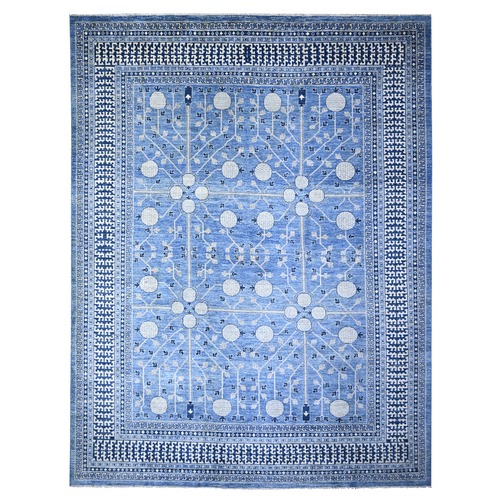 Dodgers Blue with Delft Blue, Washed Out Khotan and Samarkand Inspired Pomegranate Design, Pure Wool, Hand Knotted, Oversized Oriental Rug 
