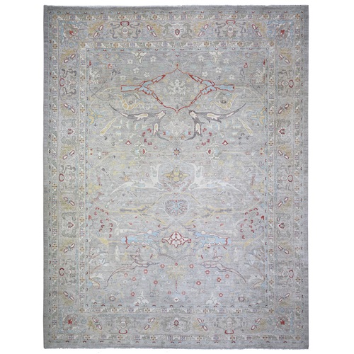 Cloud Gray, Hand Knotted, Bidjar Garus Design with Wide Border, Vegetable Dyes, Natural Wool, Oversized Oriental Rug