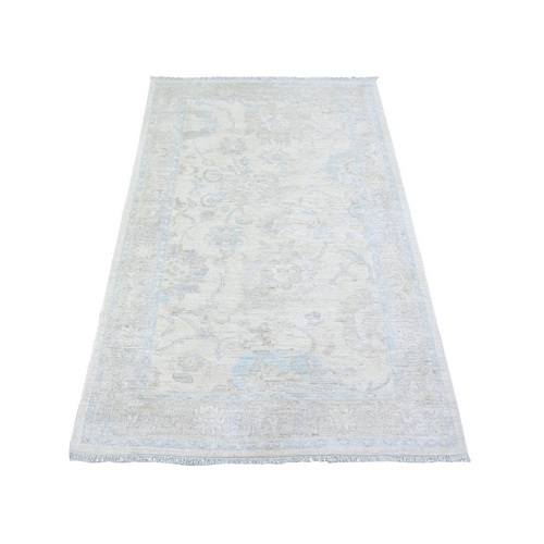 Stone White, Washed Out Peshawar with Faded Designs, Organic Wool, Hand Knotted, Oriental 