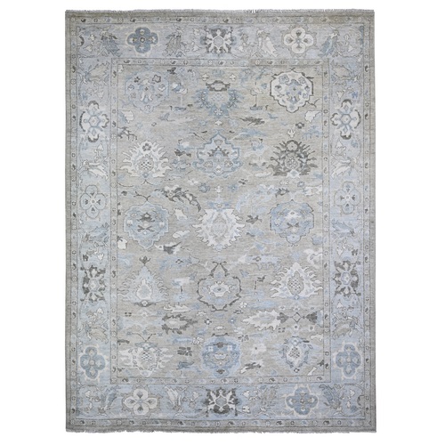 Rustic Gray, Natural Wool, Afghan Angora Oushak With All over Leaf Design, Natural Dyes, Hand Knotted, Oriental Rug