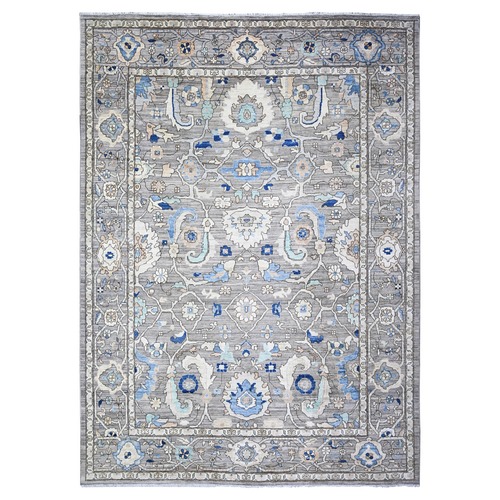 Goose Gray, Natural Dyes, 100% Wool, Hand Knotted, Finer Peshawar with All Over Mahal Design, Densely Woven, Oriental Rug