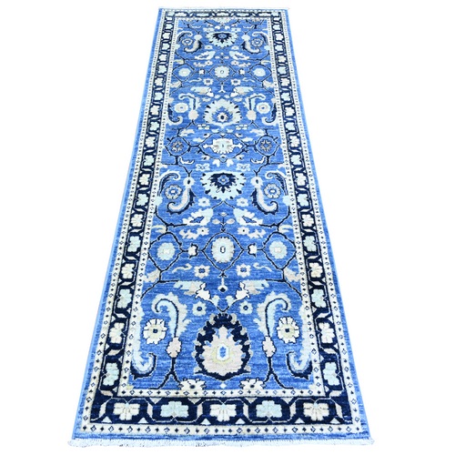 Crayola with Ford Blue, Hand Knotted, Peshawar with All Over Mahal Design, Vibrant Wool, Runner Oriental Rug