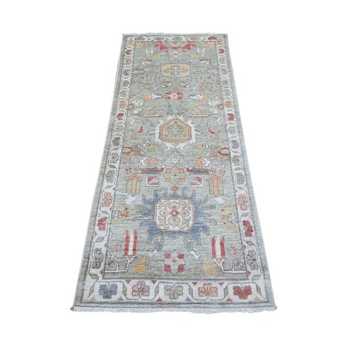 Laurel Green, Finer Peshawar with Karajeh Design, Organic Wool Hand Knotted, Densely Woven, Runner Oriental Rug