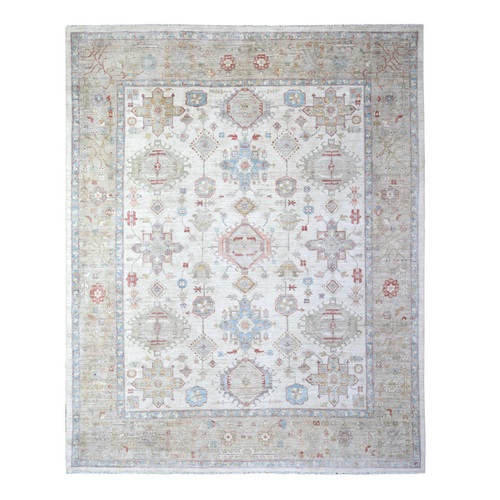 Porcelain White, Natural Dyes, 100% Wool, Hand Knotted, Densely Woven, Finer Peshawar with Karajeh Design, Oriental Rug